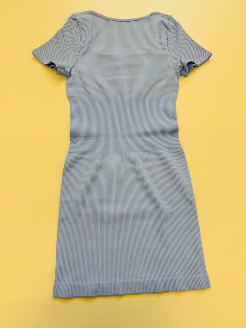 OQQ Blue Ribbed Body Con Square-Neck Short Sleeve Dress Sz Medium b - Picture 2 of 4